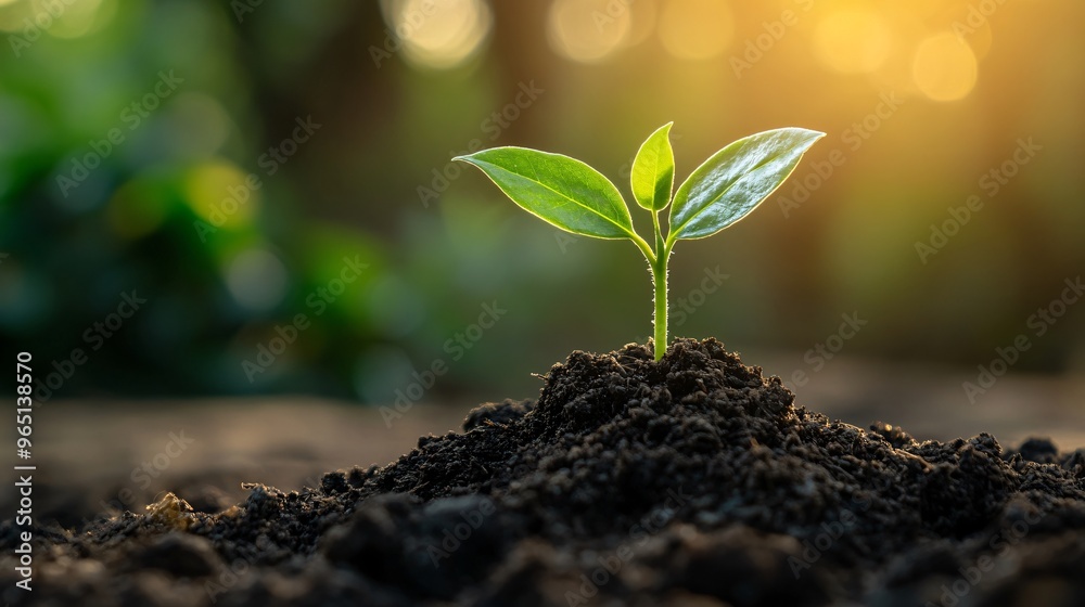New Life Green Sprout Growing in Soil Sunlight New Life Green Sprout Growing in Soil Sunlight
