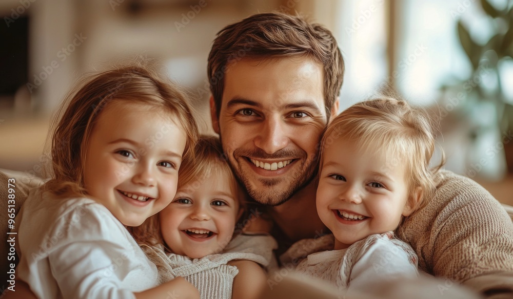 A happy family with two children sitting on the sofa at home, laughing and playing together in the living room. High-quality, realistic photograph. A happy family with two children sitting on the sofa at home, laughing and playing together in the living room. High-quality, realistic photograph.