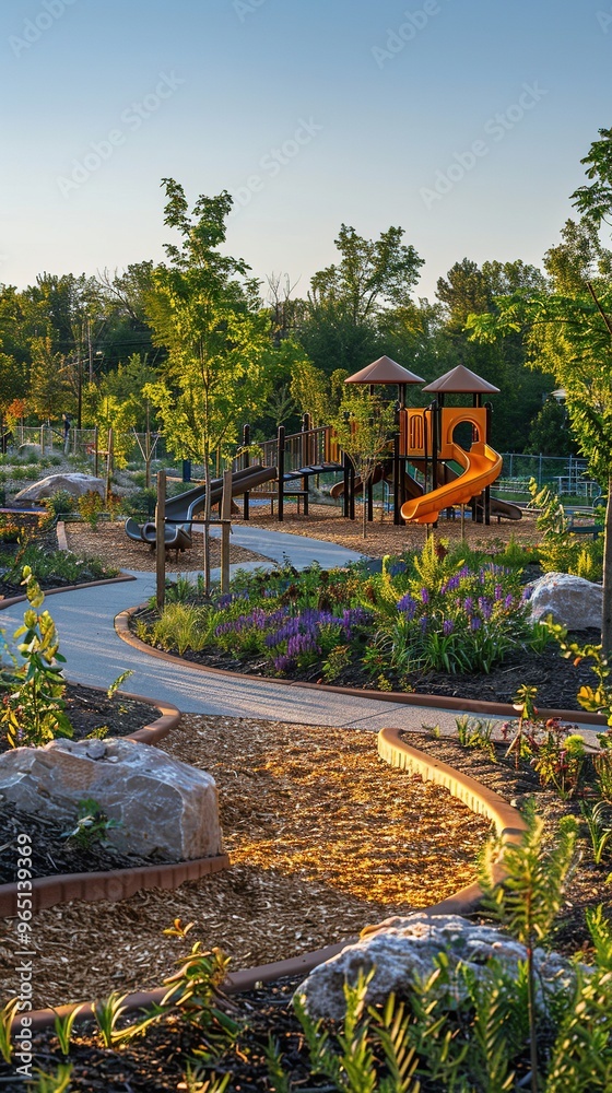 Obraz premium A park with a path and a playground