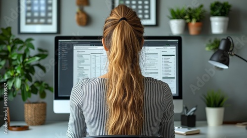 Focused Flow: Woman Working from Home Office 