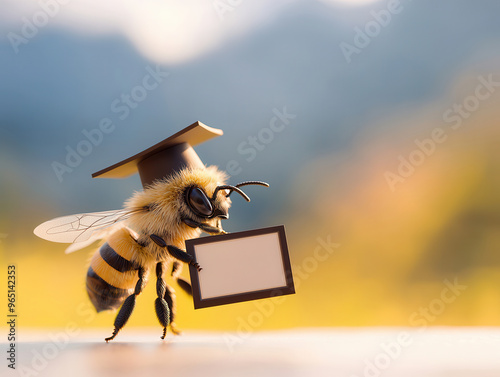 Graduate Bee Holding a Diploma.