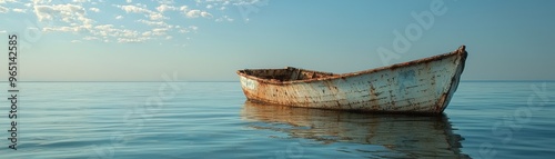 An abandoned fishing boat, slowly sinking into the sea, neglect, forgotten dreams