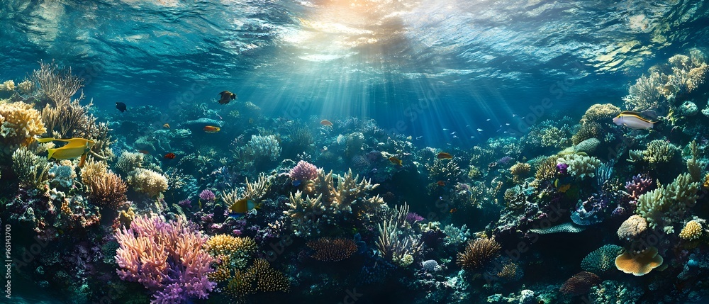 Fototapeta premium Breathtaking Underwater Coral Reef Teeming with Vibrant Marine Life