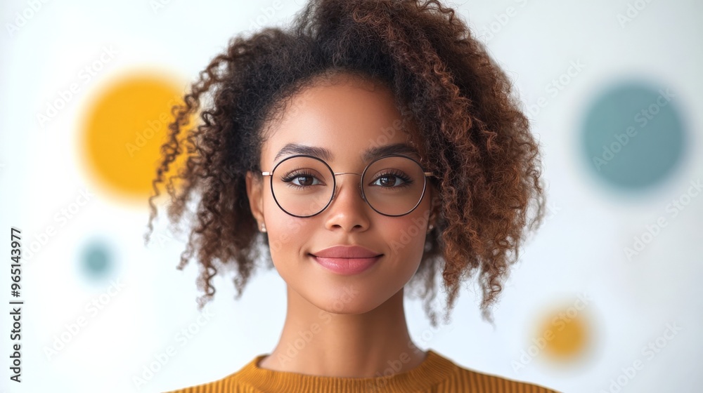 Confident and Composed: A young woman with captivating eyes, framed by stylish round glasses, exudes confidence and composure, her warm smile radiating positivity and intelligence. Confident and Composed: A young woman with captivating eyes, framed by stylish round glasses, exudes confidence and composure, her warm smile radiating positivity and intelligence.