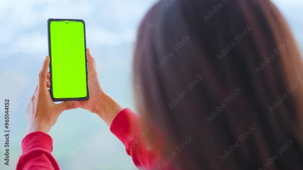 4K video of girl shooting video, photo during travel, vacation. Green ...