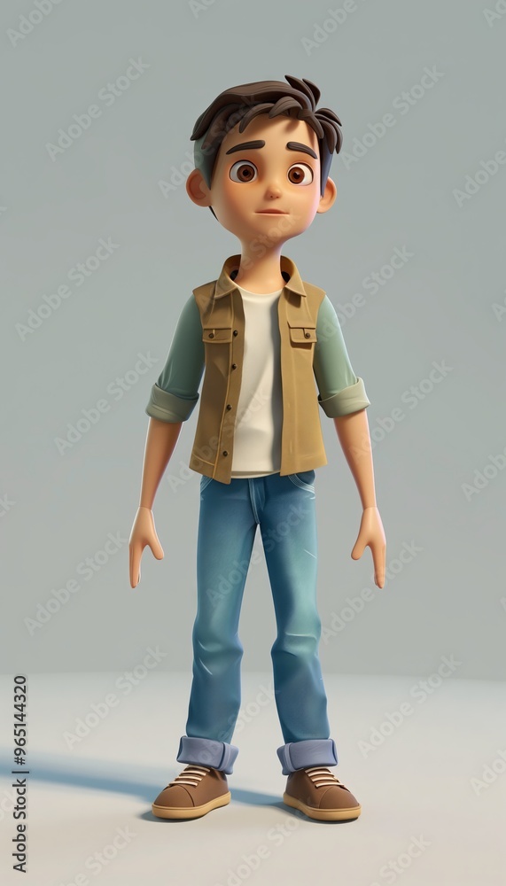 3D Illustration of Young Boy Character Standing in Casual Outfit 3D Illustration of Young Boy Character Standing in Casual Outfit