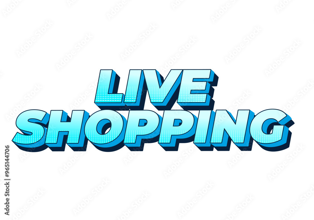 Live shopping. Text effect in 3D style with eye catching colors Live shopping. Text effect in 3D style with eye catching colors