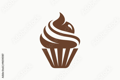 a minimalist Bakery Logo vector art illustration with a Cupcake icon logo, featuring a modern stylish shape with an dabble underline photo