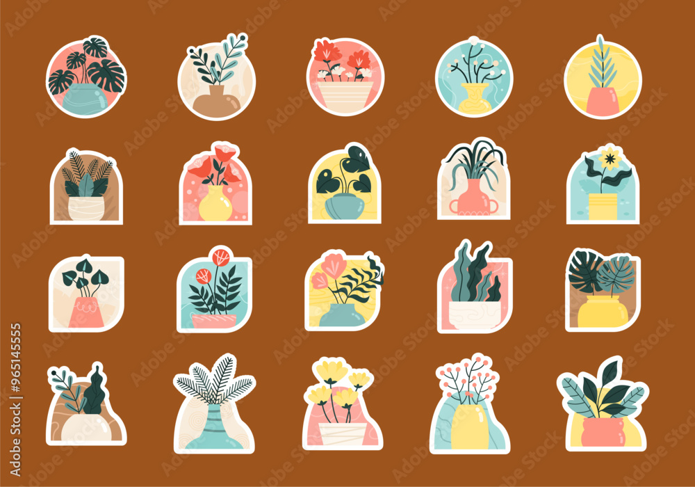 Naive Plant and Flower Sticker Element Set Naive Plant and Flower Sticker Element Set
