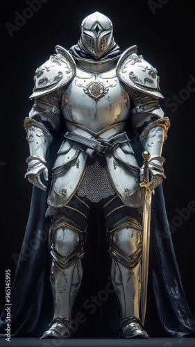 Knight depicted in stylized 3D style, offering a vivid, realistic portrayal of the knight with dynamic forms and depth.