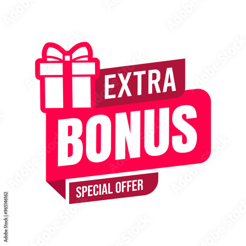 Extra Bonus Gift boxes with ribbon icons Set. Free Gift box badge in Trendy Flat style. Surprising gift boxes label, Gift wrapping sticker, lucky draw, Christmas box icon. Vector Illustration.