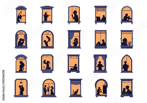 Wallpaper Mural People Window Silhouettes Lighting in Night House Torontodigital.ca