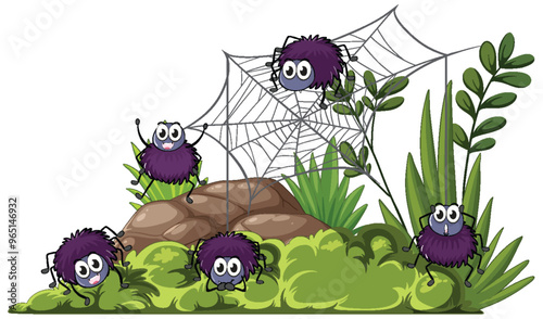 Cute Spiders in Nature Scene