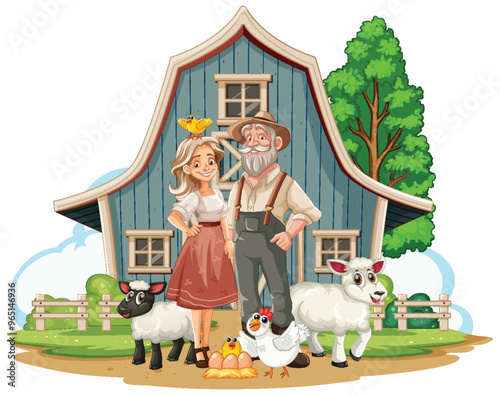 Happy Farmers with Farm Animals