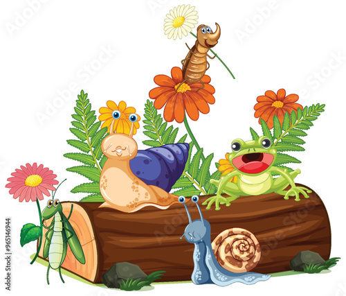 Colorful Forest Animals on Log