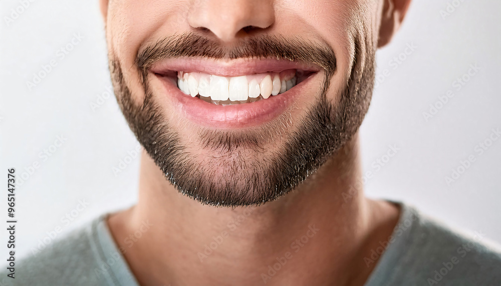 Radiant Caucasian male smile with perfect white teeth against solid white background Radiant Caucasian male smile with perfect white teeth against solid white background