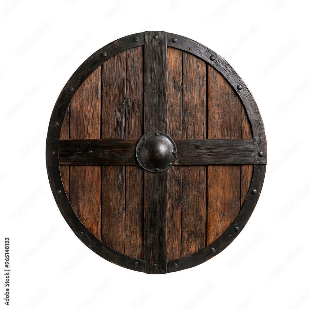 A rustic wooden shield featuring a classic circular design, ideal for historical themes, fantasy settings, or battle decor. A rustic wooden shield featuring a classic circular design, ideal for historical themes, fantasy settings, or battle decor.