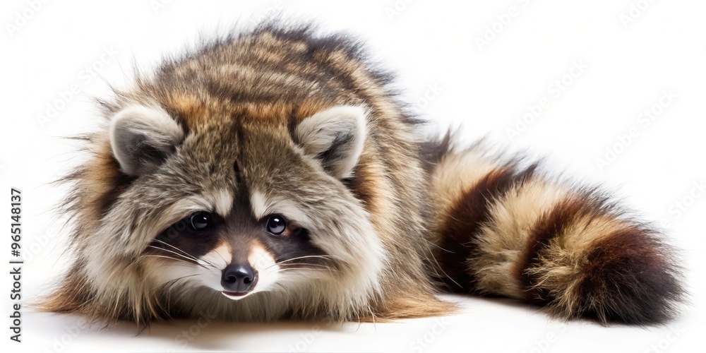 Obraz premium A stylish raccoon cap boasts a coat of faux fur trim, ear flaps folded inward, set against a