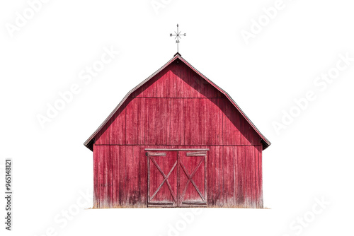 A rustic red barn with a cross on top, symbolizing agricultural charm and rural life, perfect for country-themed projects.