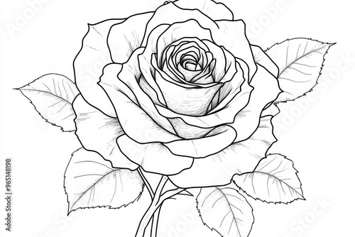 drawing rose on white background