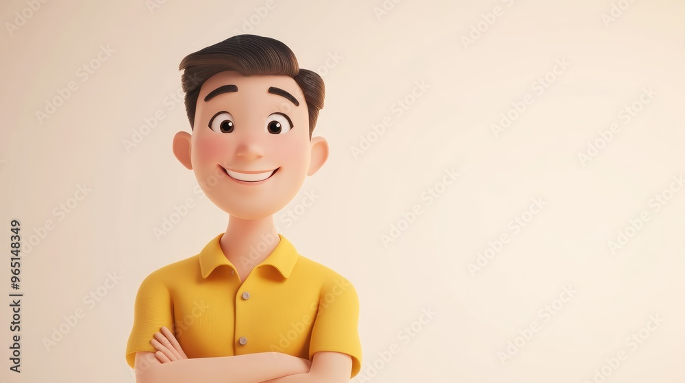3D Cartoon Character of a Smiling Boy in Yellow Shirt 3D Cartoon Character of a Smiling Boy in Yellow Shirt
