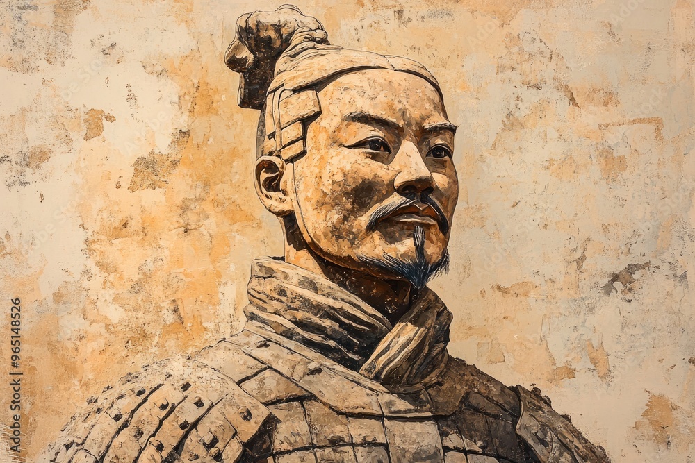 Fototapeta premium Statue of a terracotta army soldier on a plain background