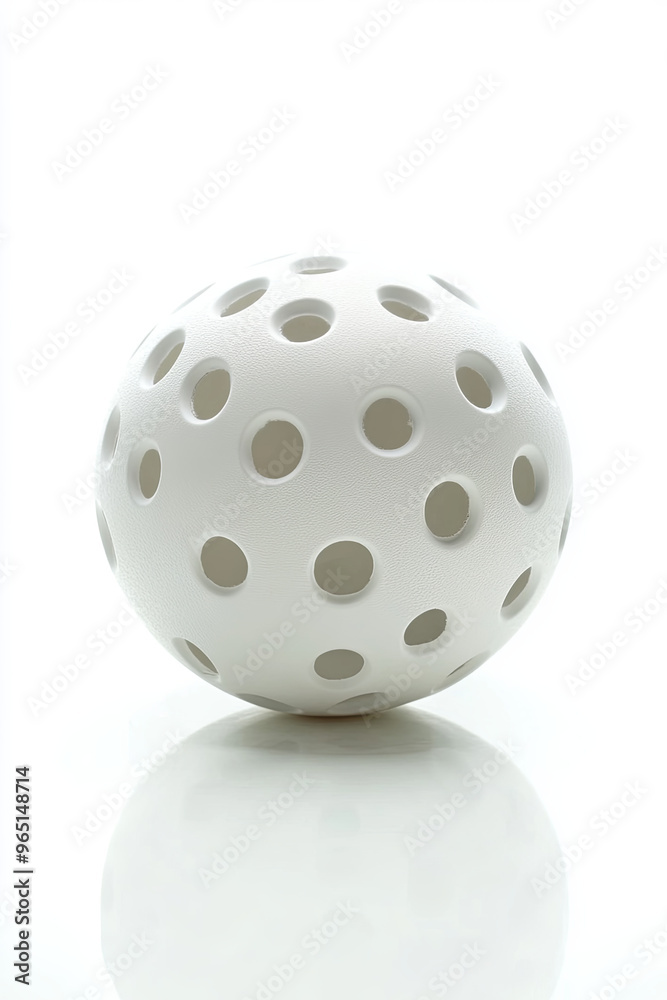 White floorball ball with holes, isolated on a white background