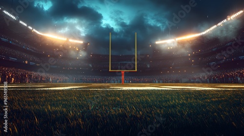 American Football Stadium Night Game Goalpost Field