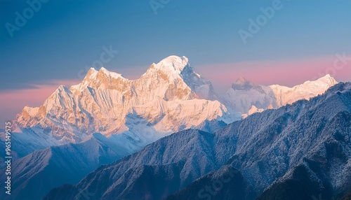 a beautiful ice-covered mountain, featuring views of snow and ice covering the mountain slopes. generative ai photo