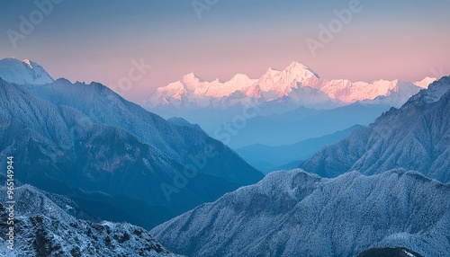 a beautiful ice-covered mountain, featuring views of snow and ice covering the mountain slopes. photo