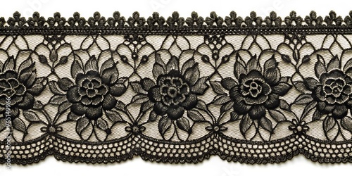 Black Lace Trim with Floral Pattern, delicate, intricate, trim