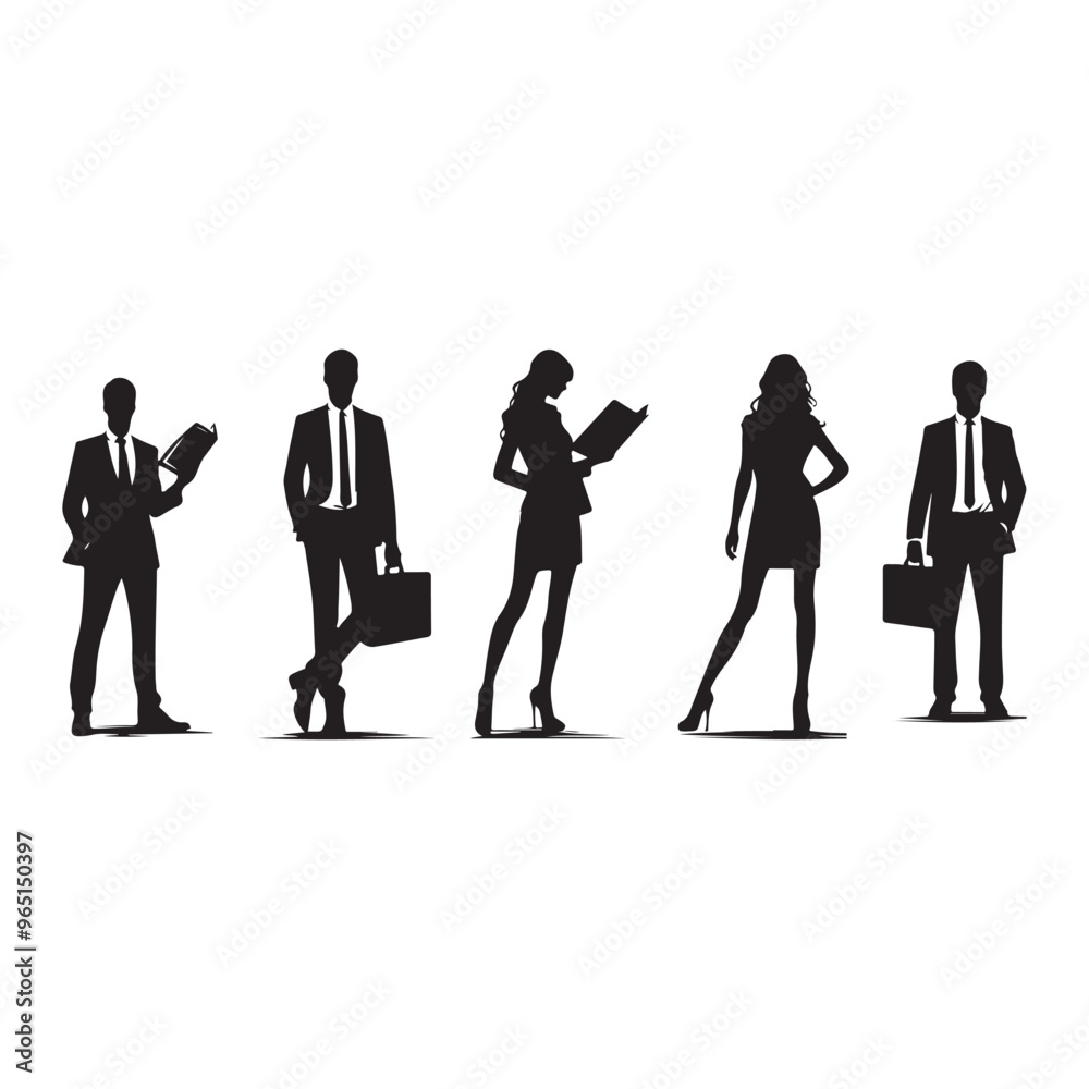 silhouettes of men and a women, a group of business people, black color isolated on white background ,flat line vector and illustration. silhouettes of men and a women, a group of business people, black color isolated on white background ,flat line vector and illustration.