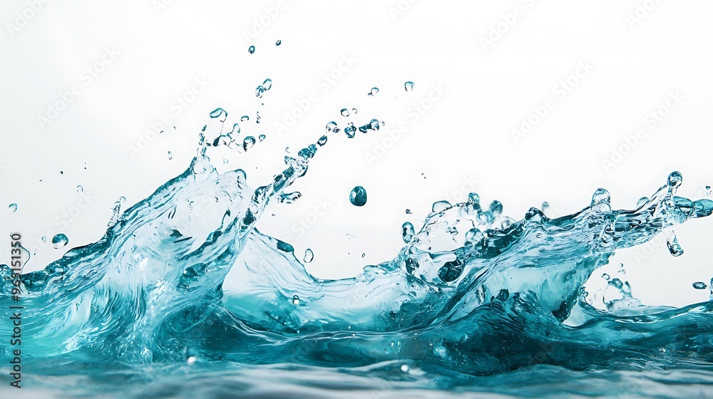 Energetic Teal Water Splash in Motion with Soft Studio Lighting on White Background Energetic Teal Water Splash in Motion with Soft Studio Lighting on White Background