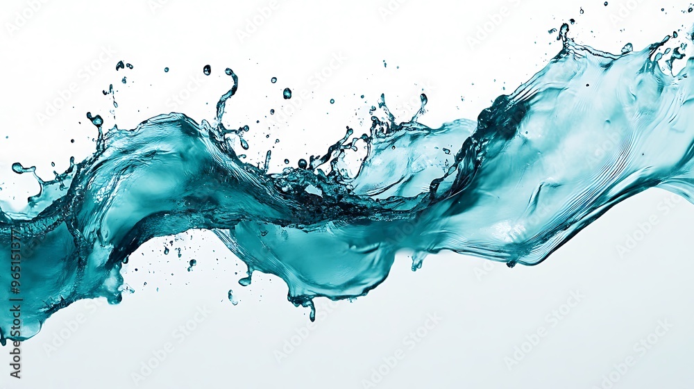 Energetic Teal Water Splash in Motion on White Background. Abstract Liquid Art with Soft Studio Lighting. Energetic Teal Water Splash in Motion on White Background. Abstract Liquid Art with Soft Studio Lighting.