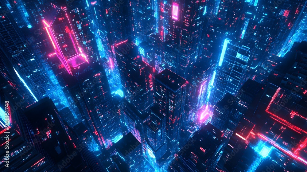 Obraz premium Futuristic Cityscape with Neon Lights