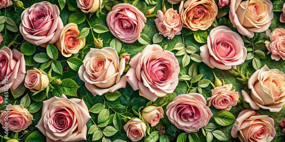 Closeup of Pink Roses on Lush Green Foliage, Floral Art, Bouquet, Rose Arrangement, Nature Closeup of Pink Roses on Lush Green Foliage, Floral Art, Bouquet, Rose Arrangement, Nature