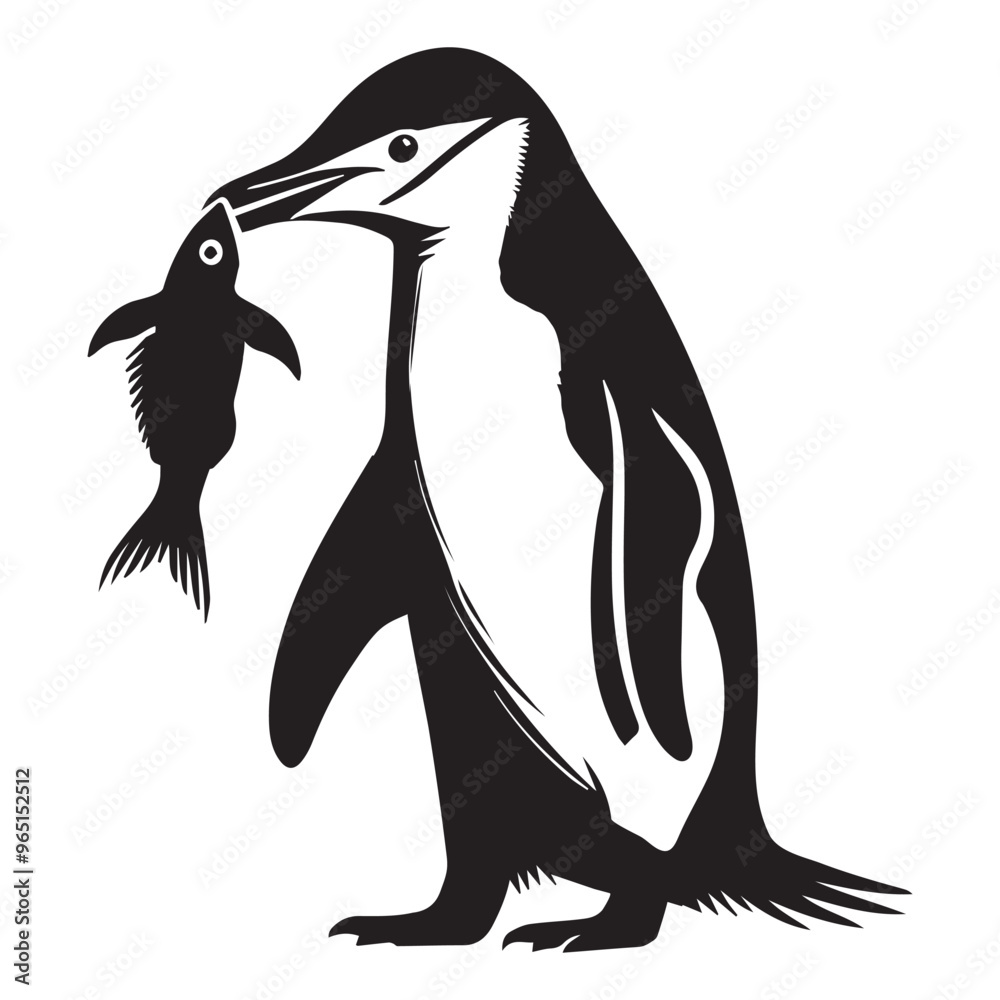 Fototapeta premium Chinstrap Penguin silhouette - Penguin Bird Vector Illustration in black and white 