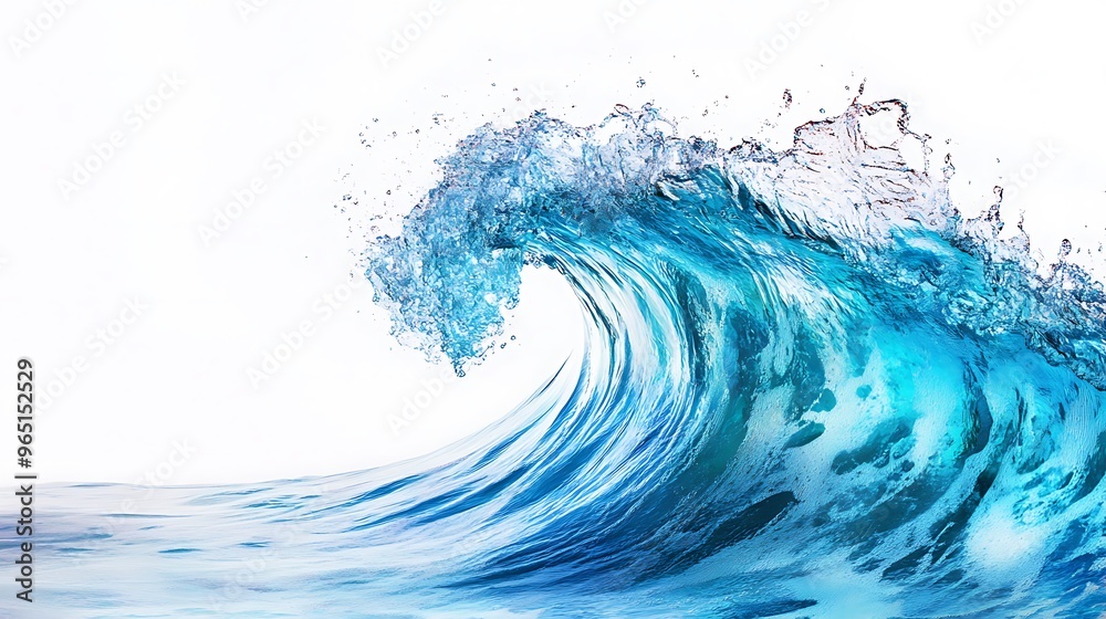 Tranquil Cyan Water Wave with Subtle Splashes on White Background - Minimalist Close-Up View for Design Concepts Tranquil Cyan Water Wave with Subtle Splashes on White Background - Minimalist Close-Up View for Design Concepts