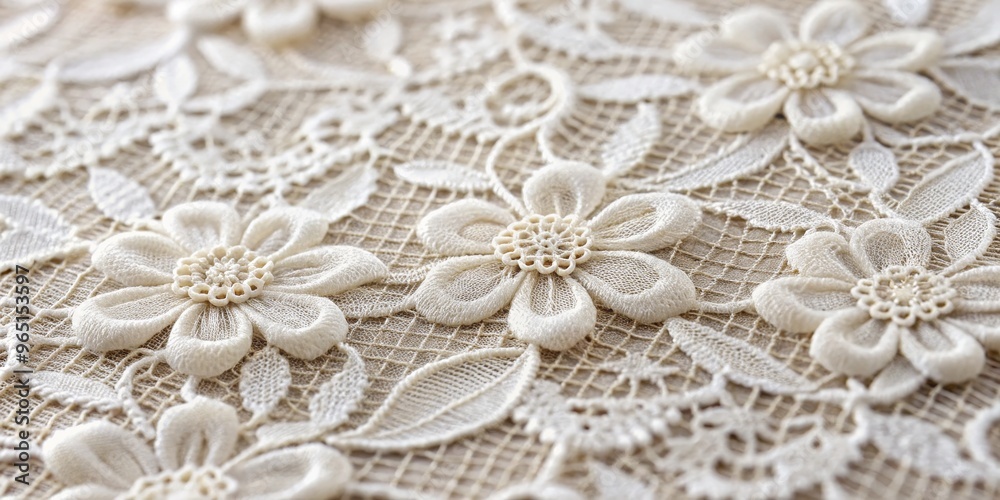 Obraz premium Delicate White Lace Floral Pattern, lace, fabric, texture