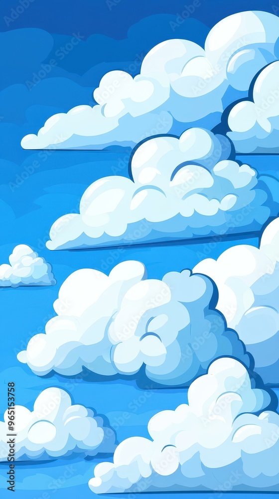 Vibrant cartoon sky with fluffy clouds, perfect for a cheerful backdrop in illustrations or playful designs