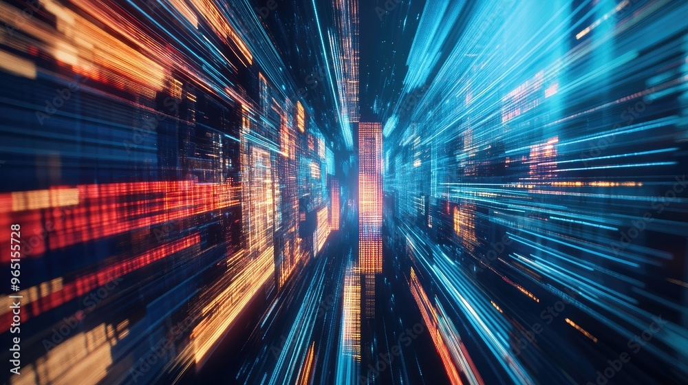 Fototapeta premium urban architecture, cityscape with space and neon light effect