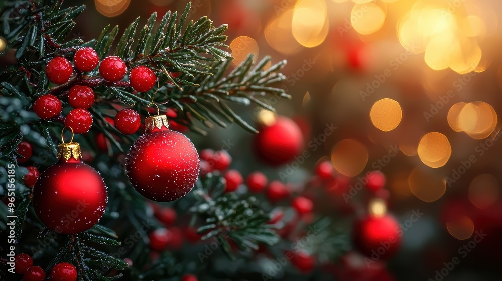 A beautifully decorated Christmas tree with red ornaments and bright lights creating a festive atmosphere during the holiday season A beautifully decorated Christmas tree with red ornaments and bright lights creating a festive atmosphere during the holiday season
