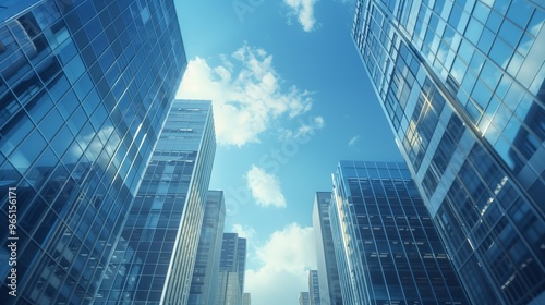 Wallpaper Mural Modern Skyscrapers Against a Clear Blue Sky - Urban Architecture and Cityscape Torontodigital.ca