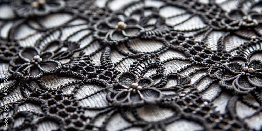 Intricate Black Lace with Silver Beads Close-Up, Lace, Texture, Fashion Intricate Black Lace with Silver Beads Close-Up, Lace, Texture, Fashion
