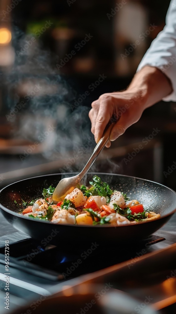 Bouillabaisse simmering over a flame, with seafood, herbs, and vegetables creating a rich and aromatic broth. Bouillabaisse simmering over a flame, with seafood, herbs, and vegetables creating a rich and aromatic broth.