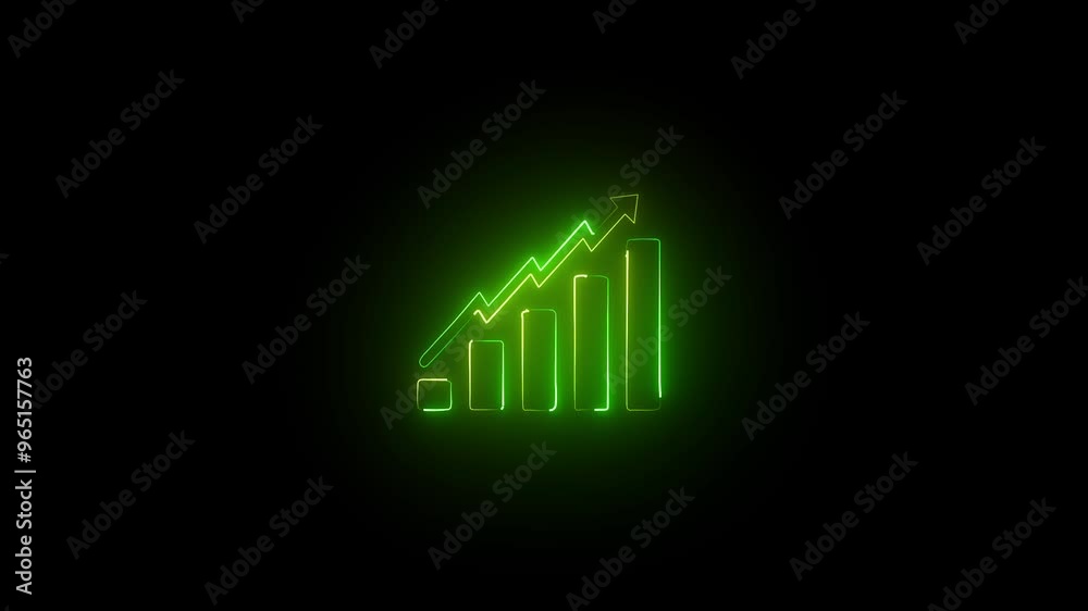 Neon business graph chart icon animation background. Neon business growth concept animated. 