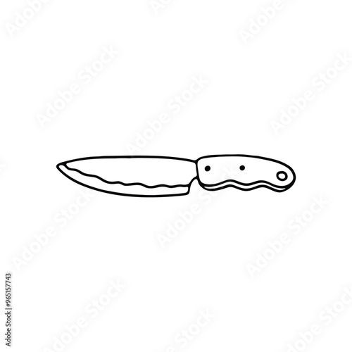 A black and white line art illustration of a simple kitchen knife