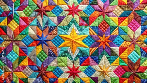 Colorful quilt featuring vibrant star designs, quilt, colorful, star, design, pattern, textile, blanket, handmade