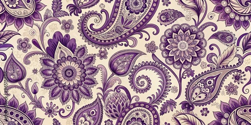 Purple Paisley Floral Pattern, Seamless Design, Vintage Style, Paisley, Floral, Pattern