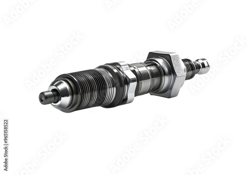 High-performance automotive spark plug with threaded design and electrode Isolated on a transparent background photo